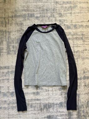 Edikted Gray and Navy Long Sleeve Raglan Tee